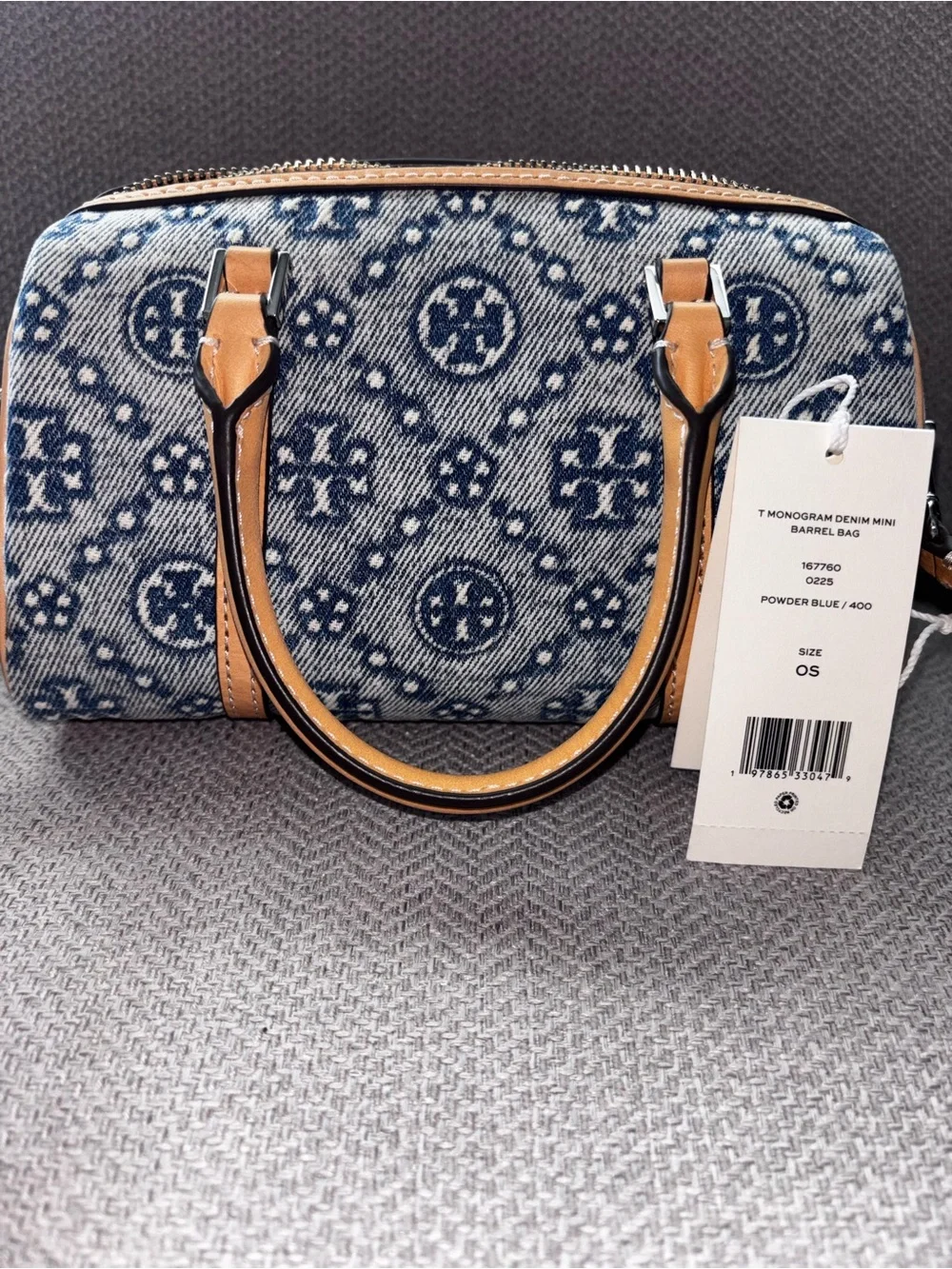 Tory Burch T Monogram Denim Mini Barrel Bag